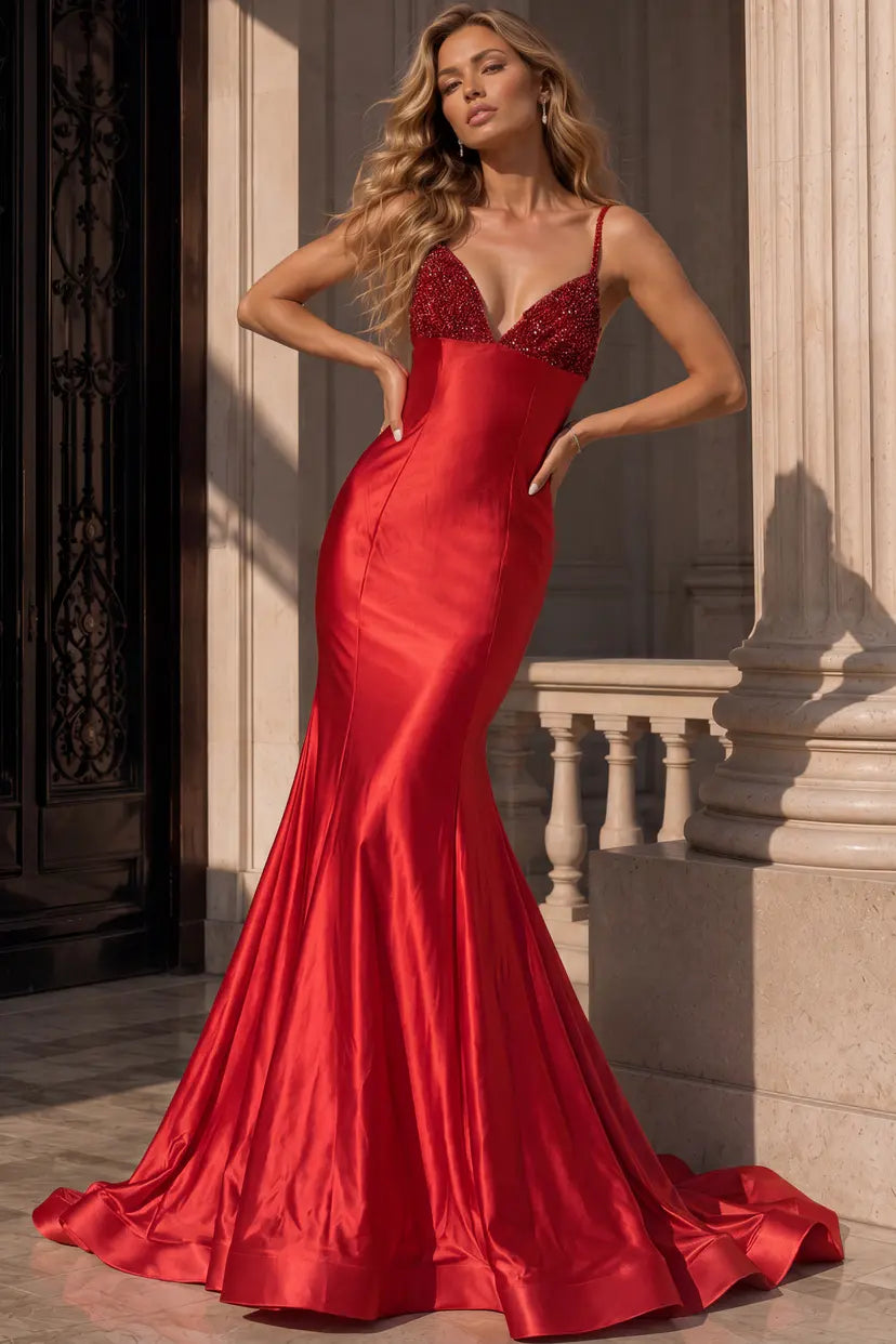 Jovani -48733 Embellished V-Neckline Mermaid Prom Gown