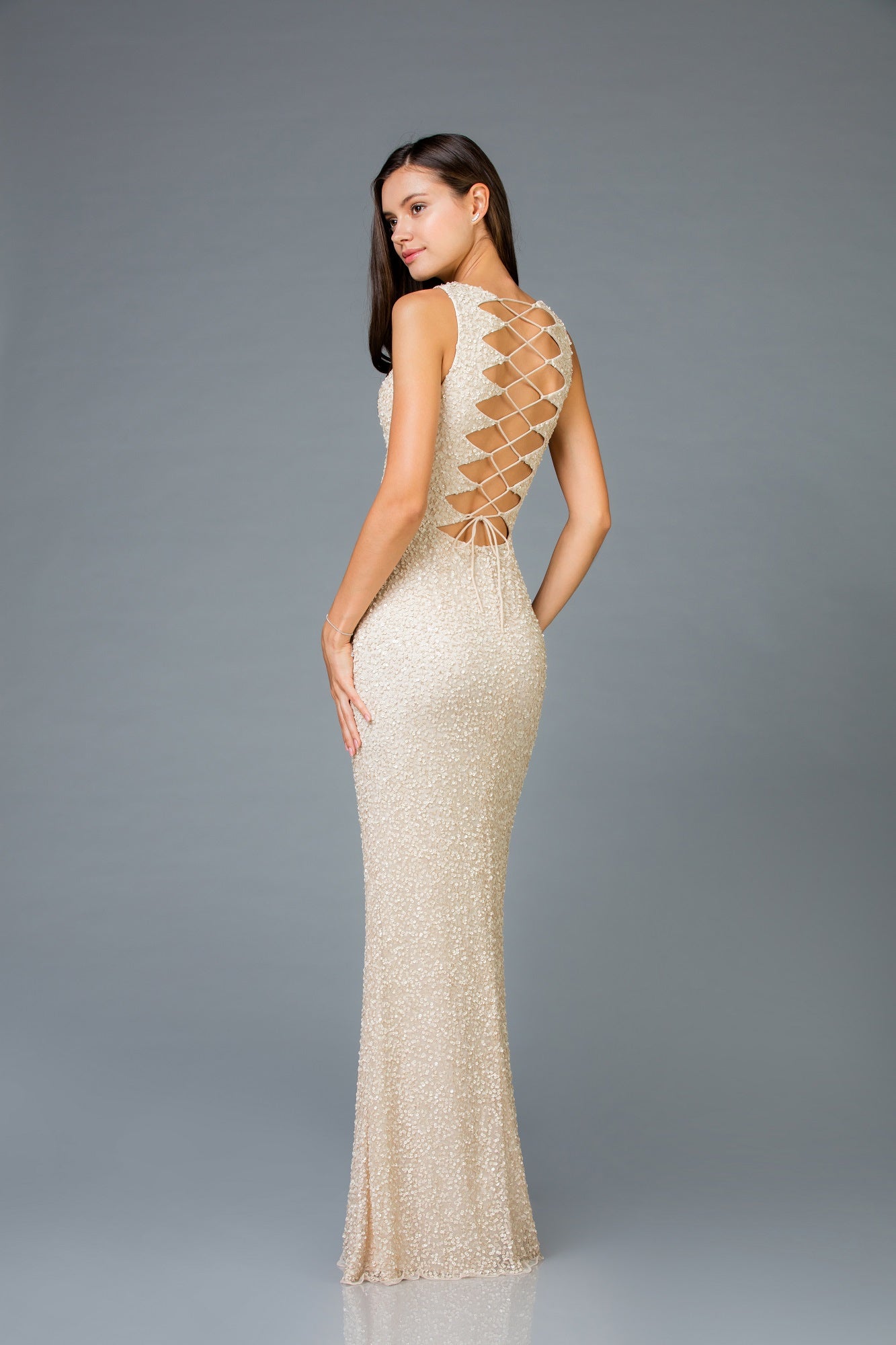 SCALA -48933 Designed V-Neck Sequined Dress