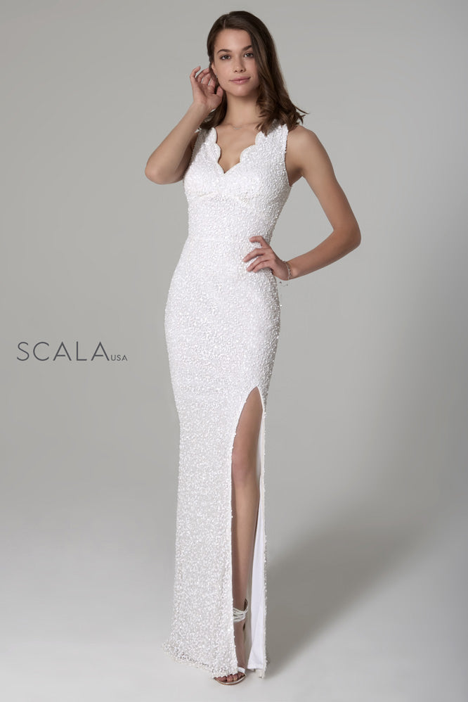 SCALA -48933 Designed V-Neck Sequined Dress