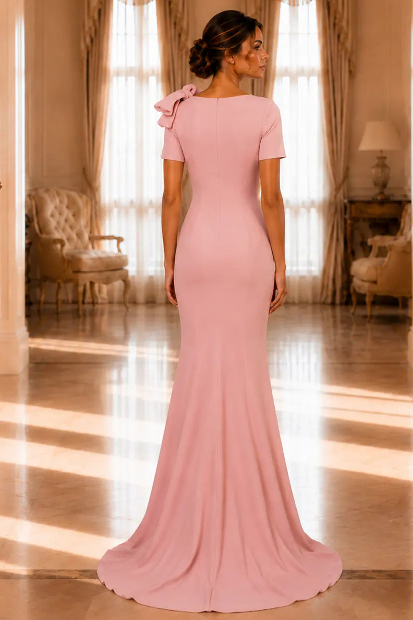 Jovani -48945B Bow Shoulder Jewel Neckline Evening Gown