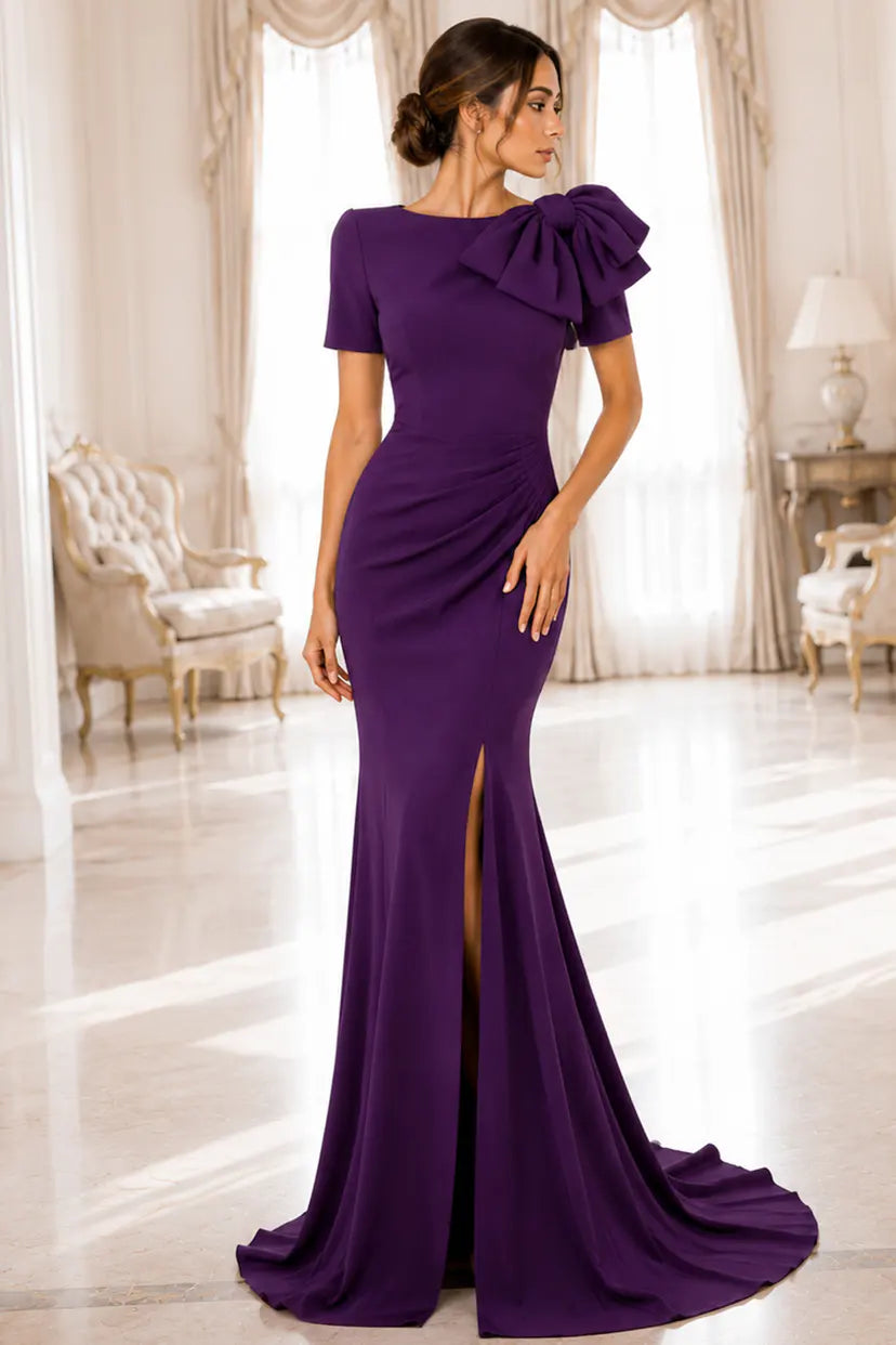 Jovani -48945B Bow Shoulder Jewel Neckline Evening Gown