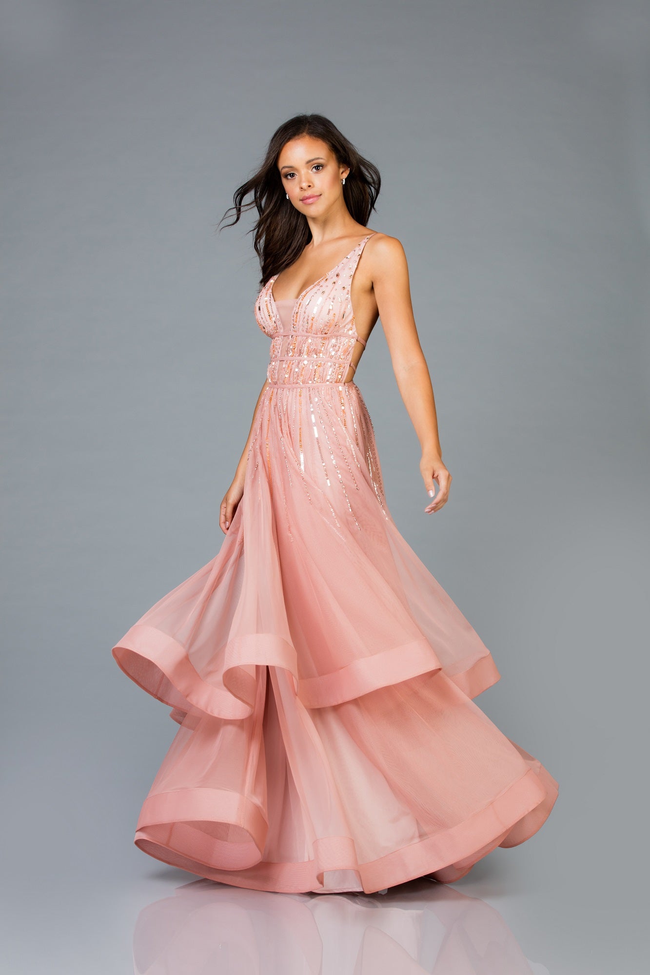 SCALA -48947 Beaded A-Line Tiered Dress