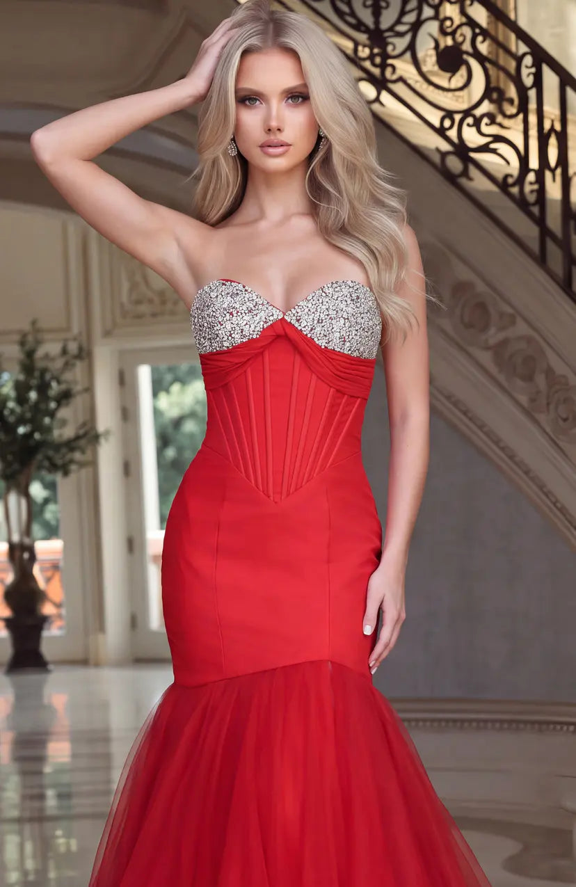 Jovani -48974B Embellished Sweetheart Mermaid Tulle Gown
