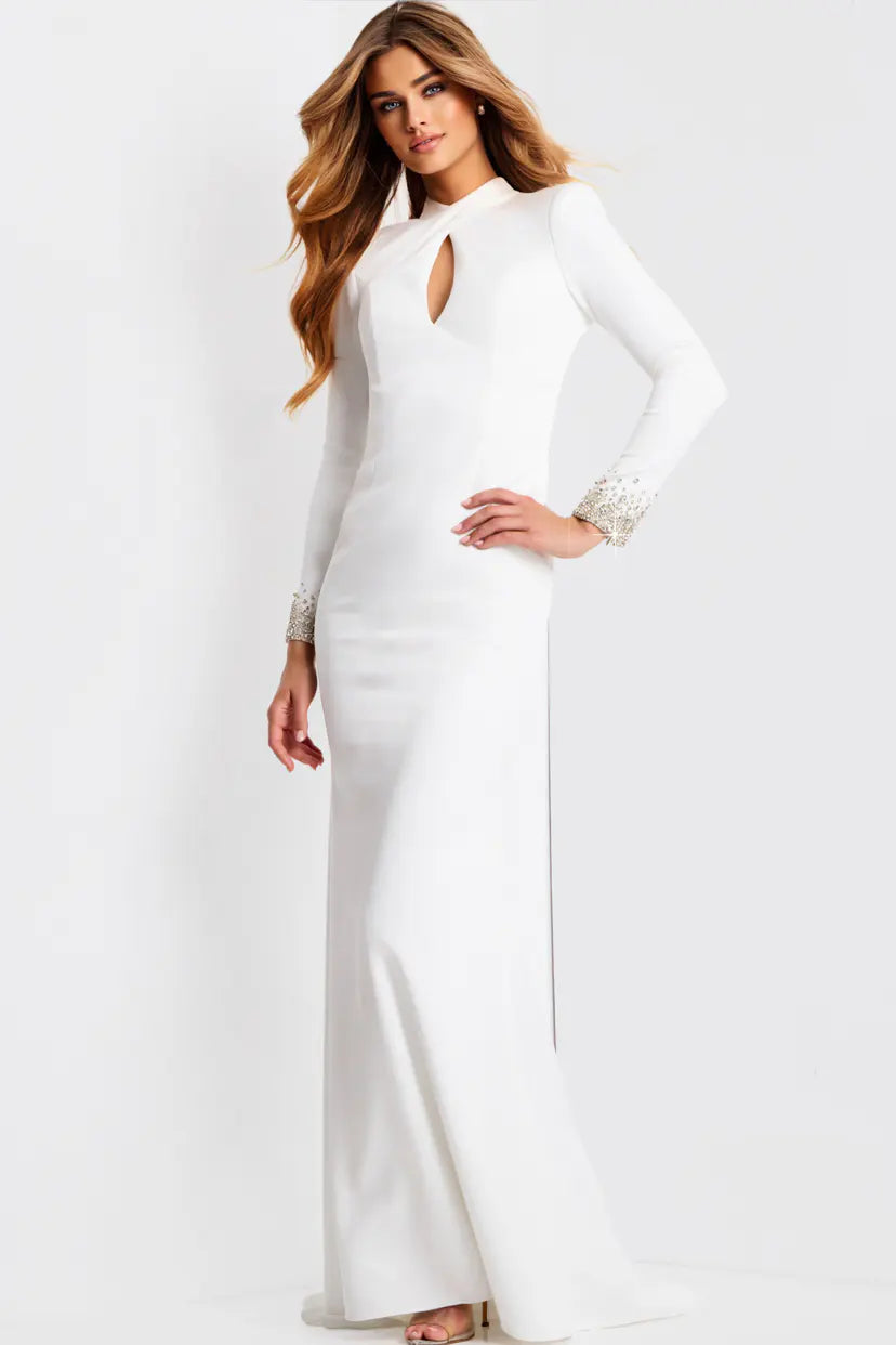 Jovani -49126B Beaded High Neck Sheath Prom Gown