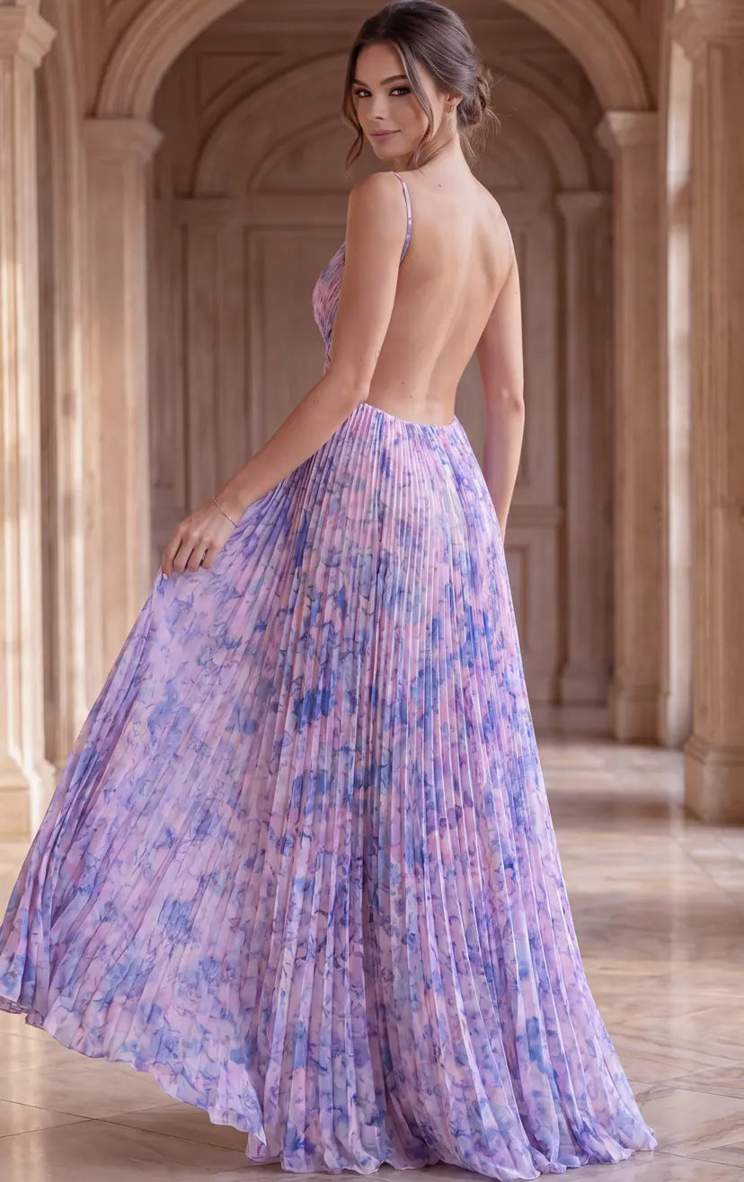 Jovani -49161 Chiffon V-Neck A-Line Printed Dress