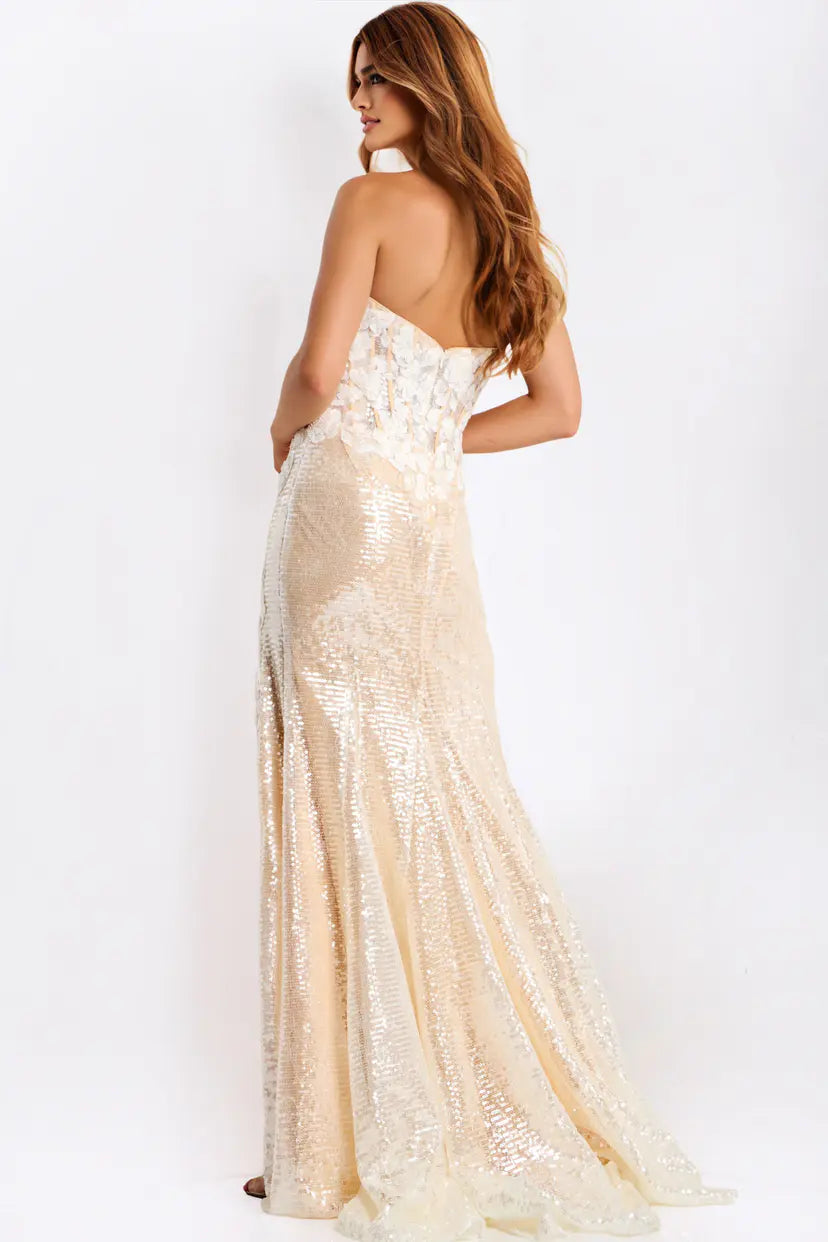 Jovani -49362 Floral Applique Sequin Sweetheart Gown