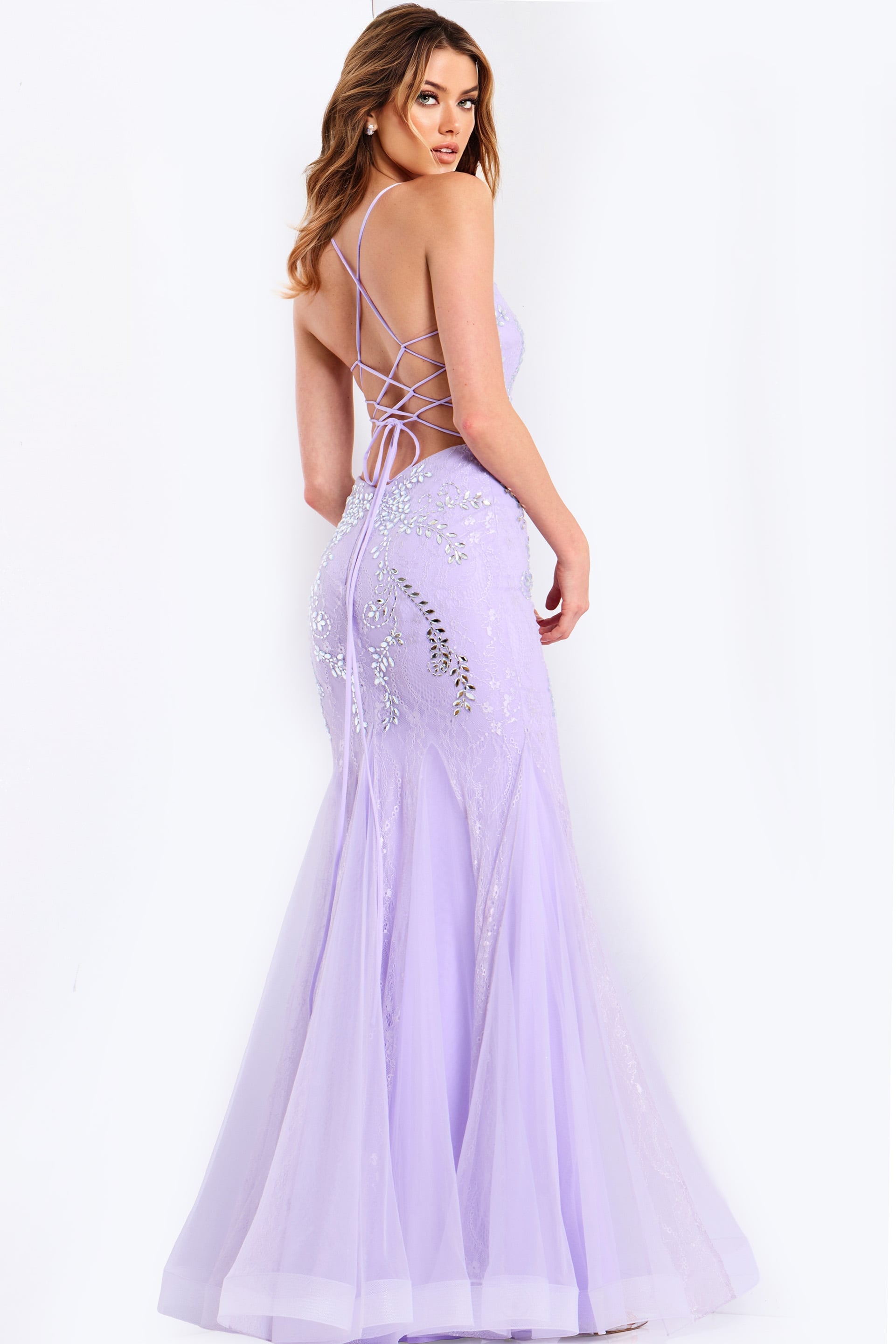 Jovani -49660 Mermaid Deep V-Neck Beaded Prom Gown