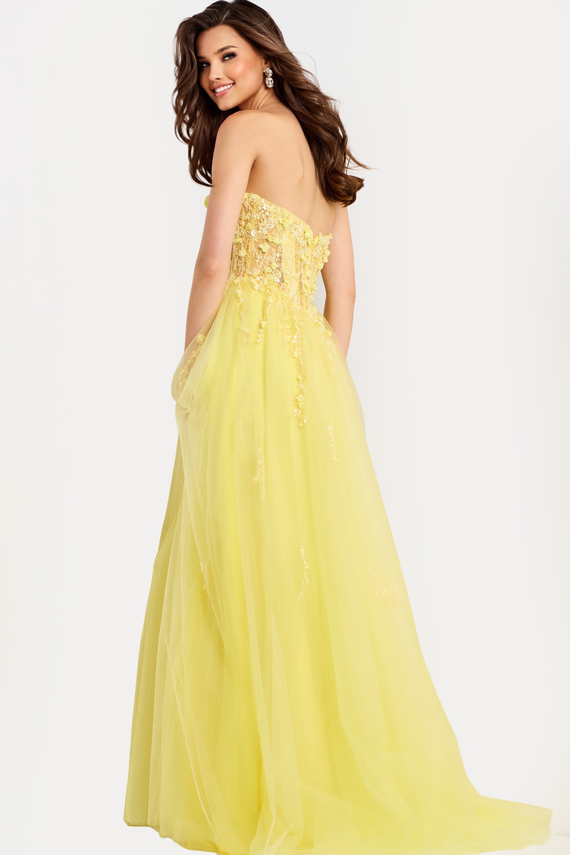 Jovani -49704 Floral Applique Tulle A-Line Prom Gown