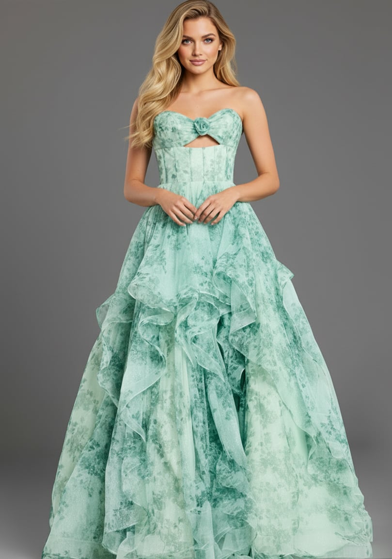 Jovani -49777 Long Sweetheart Floral Printed Ball Gown