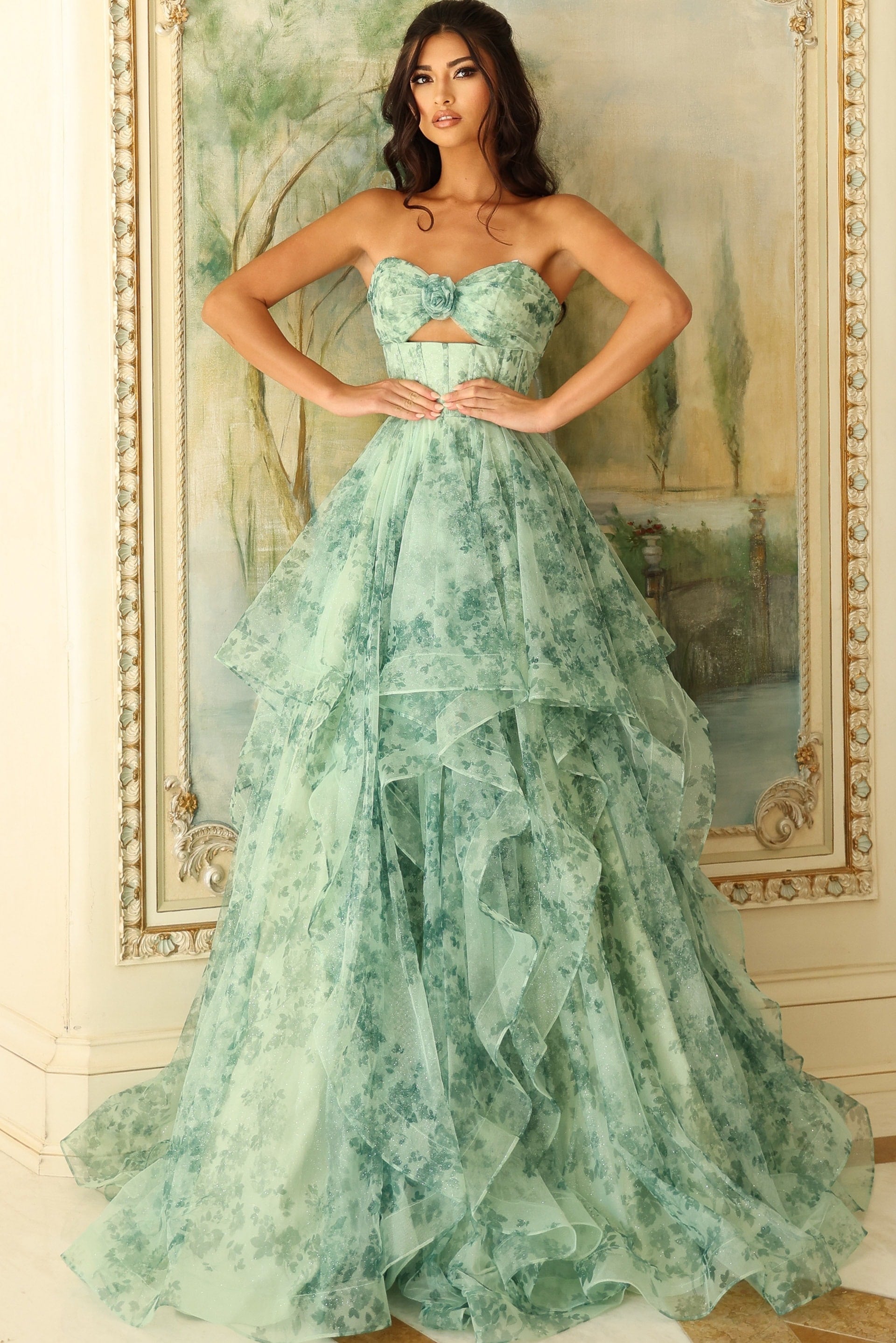 Jovani -49777 Long Sweetheart Floral Printed Ball Gown