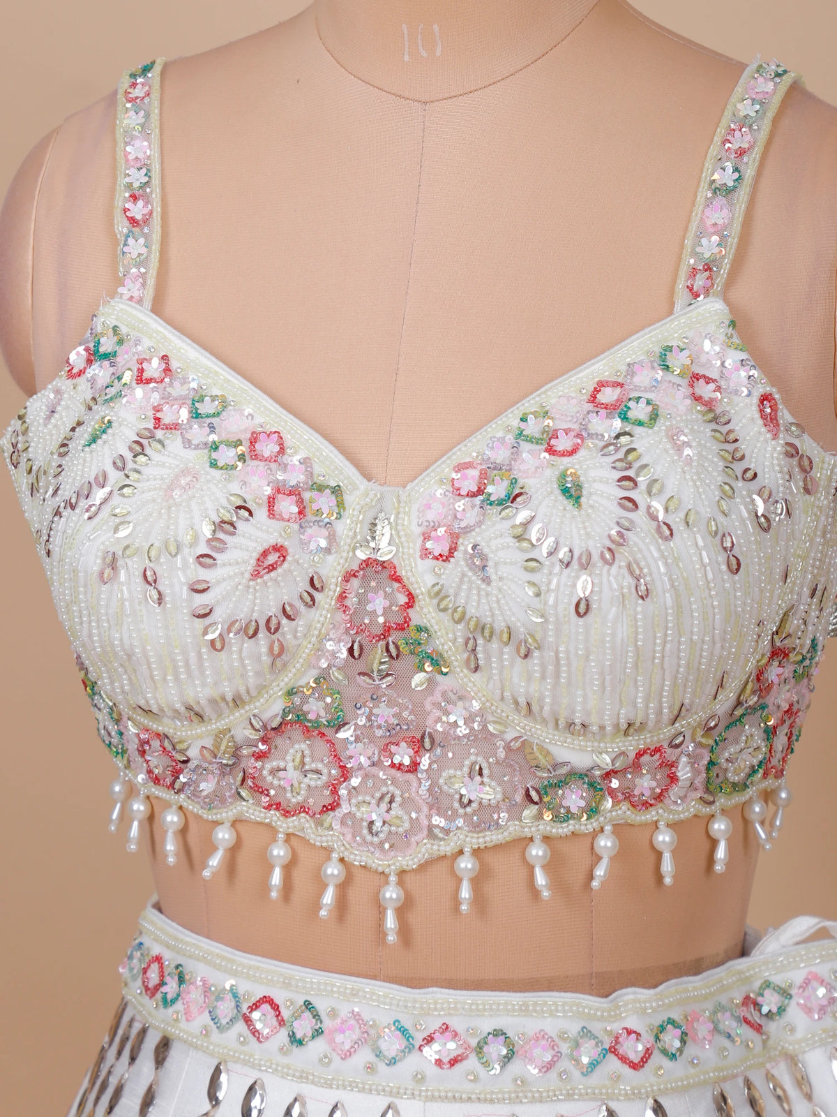 MyFashion KLS-2666 Sequin Mirror Multi Thread Raw Silk White Lehenga
