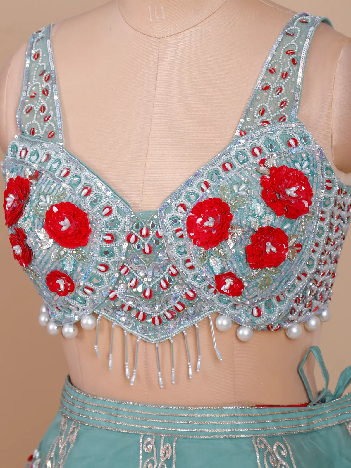 MyFashion KLS-2674 Multi Thread Aplique Net Sea Green Lehenga