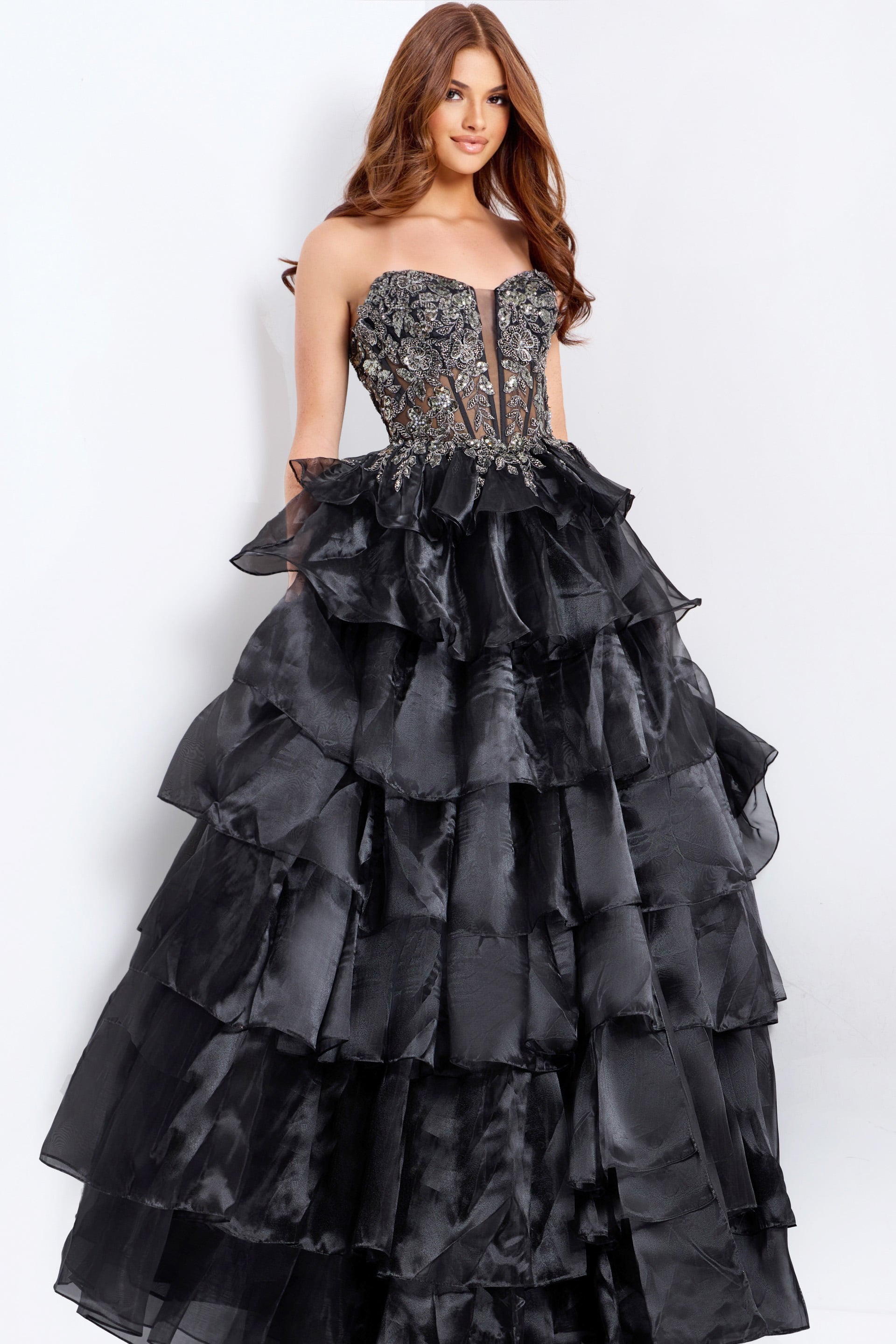 Jovani -50259 Beaded Applique Corset Tiered Ballgown