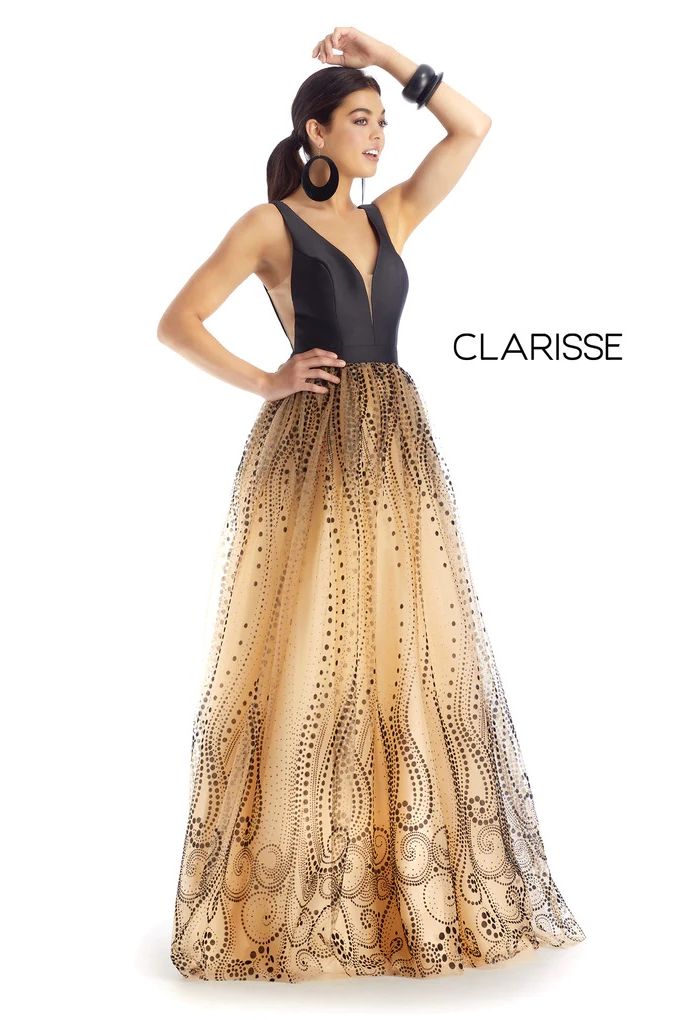 Clarisse -5104 V-Neck Mikado A-Line Dress