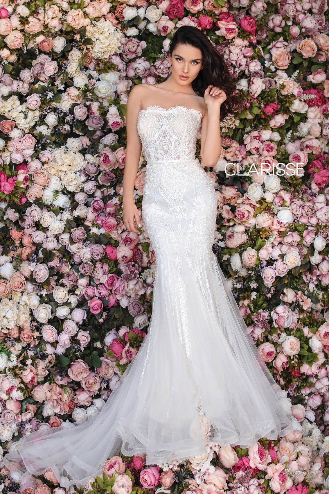 Clarisse -5119 Strapless Embroidered Tulle Mermaid Gown