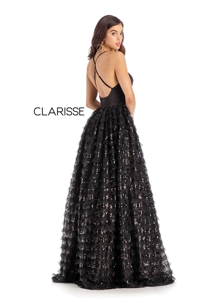 Clarisse -5145 V-Neck Embellished A-Line Dress