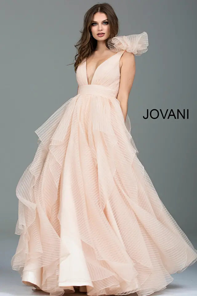 Jovani -55210 V-Neck Ruffle Ball Gown
