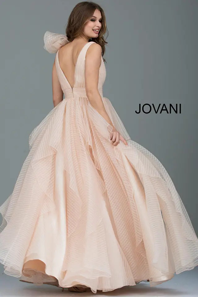 Jovani -55210 V-Neck Ruffle Ball Gown
