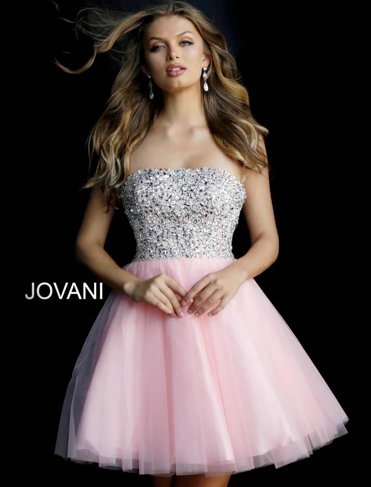 Jovani -58470 Strapless Sequin Bodice Tulle Skirt Cocktail Dress