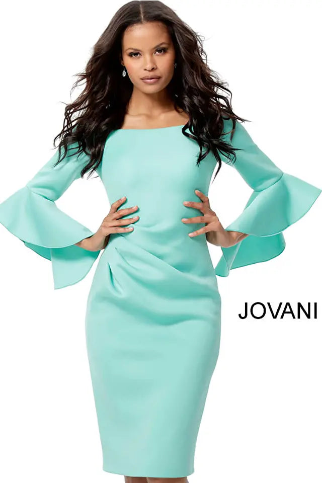 Jovani -59992 Boat Neck Knee Length Evening Dress
