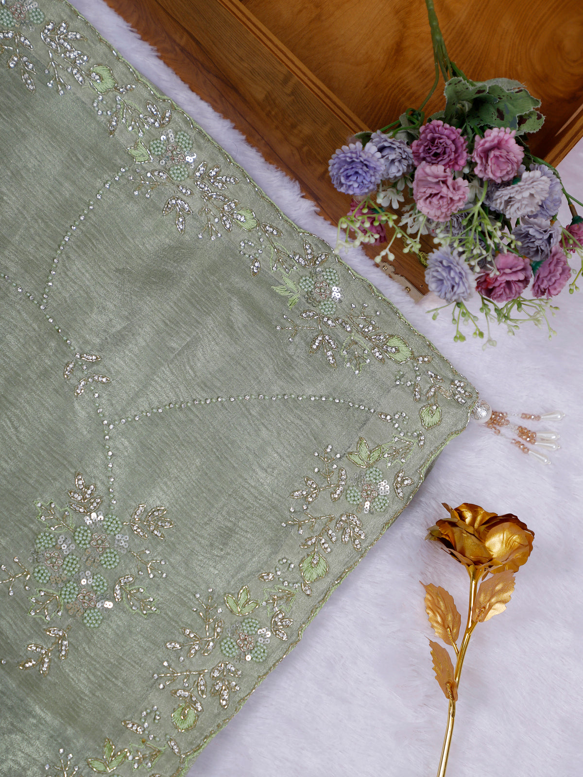 MyFashion KLS-2645 Pistachio Green Noorvaya Tissue Saree