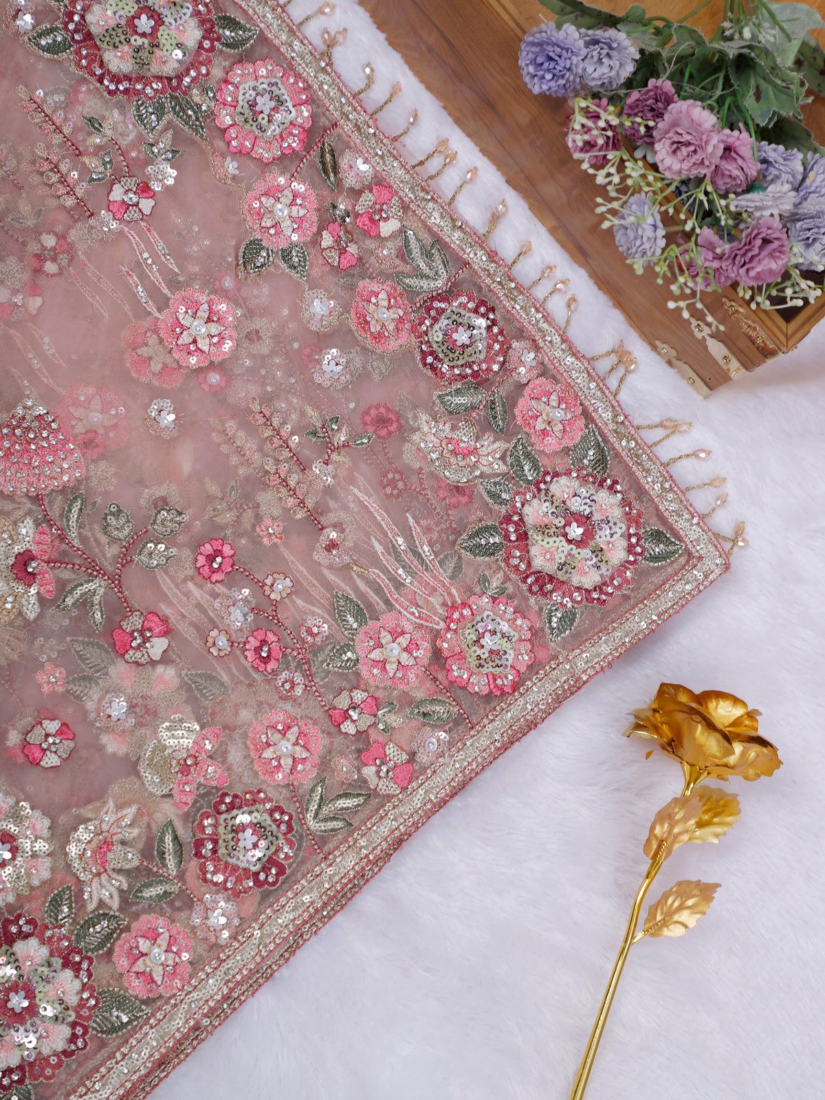 MyFashion KLS-2652 Blush Noore Multi Thread Diamond Saree