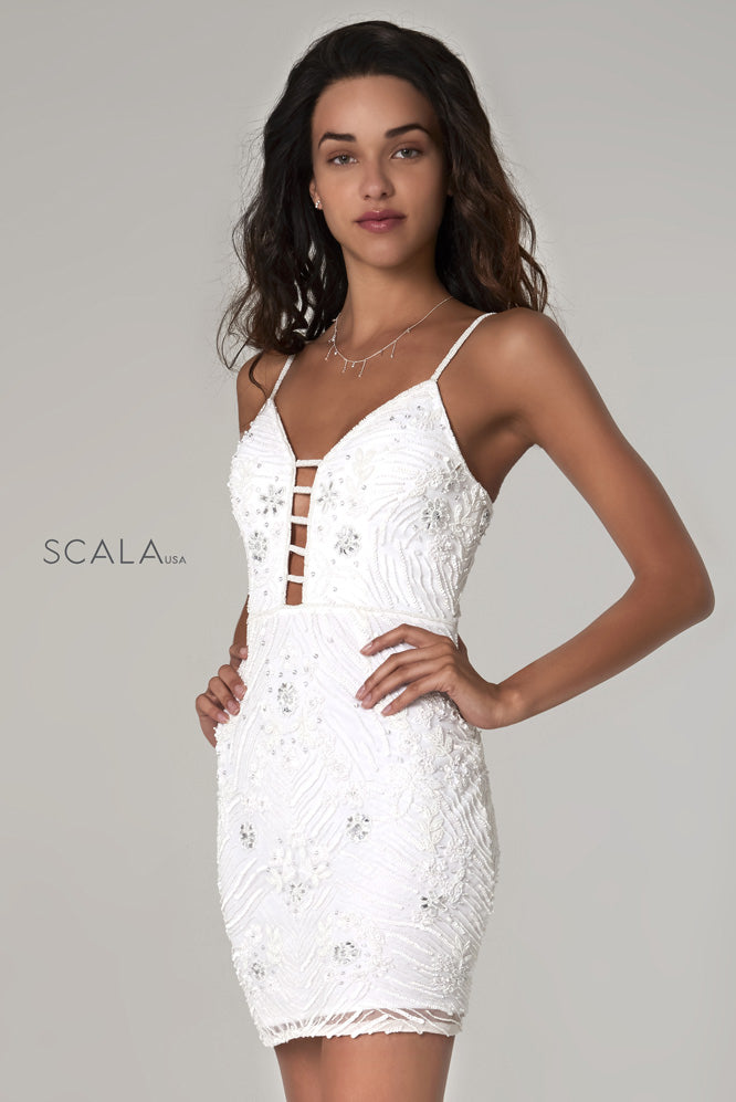 SCALA -60055 Sequin Cocktail V-Neck Dress