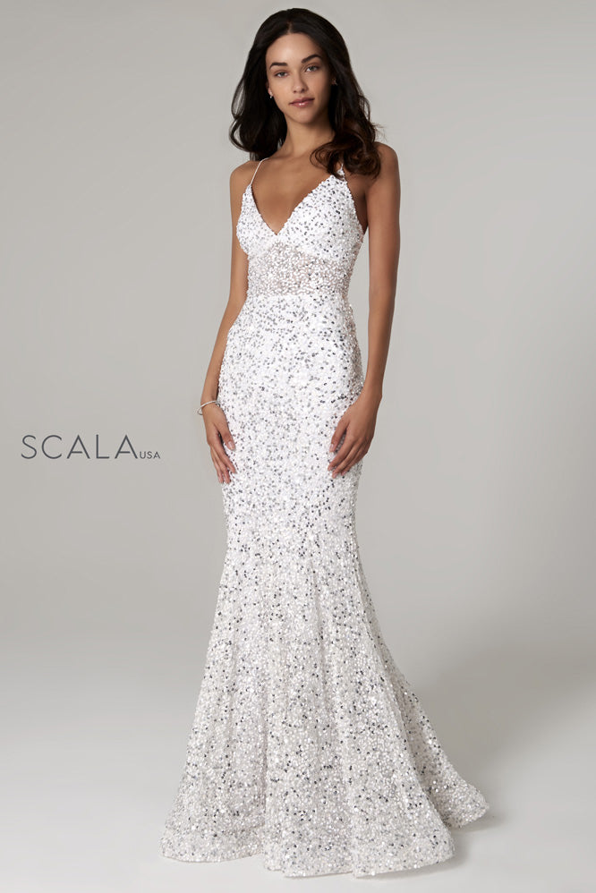 SCALA -60080 Fully Sequined V-Neck Mermaid Dress