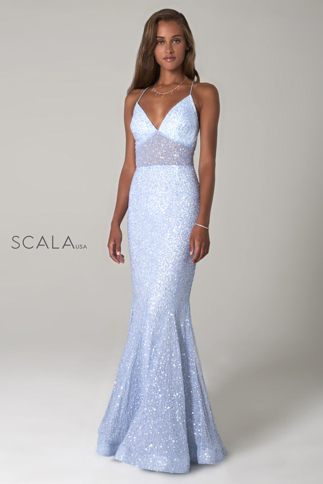 SCALA -60080 Fully Sequined V-Neck Mermaid Dress