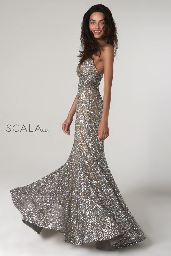 SCALA -60080 Fully Sequined V-Neck Mermaid Dress