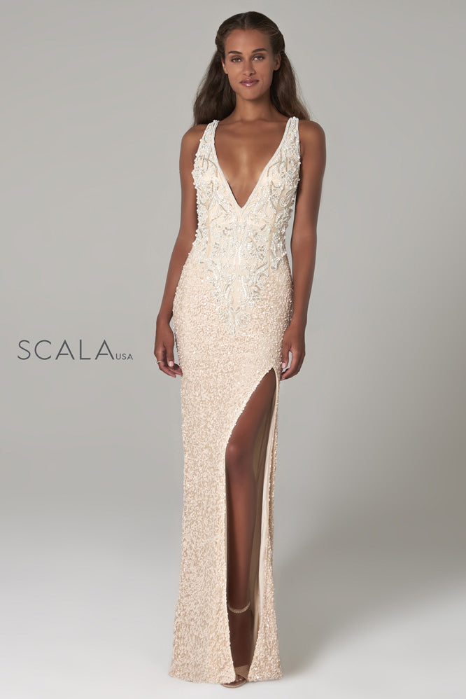 SCALA -60082 Plunging V-Neck Sheath Dress