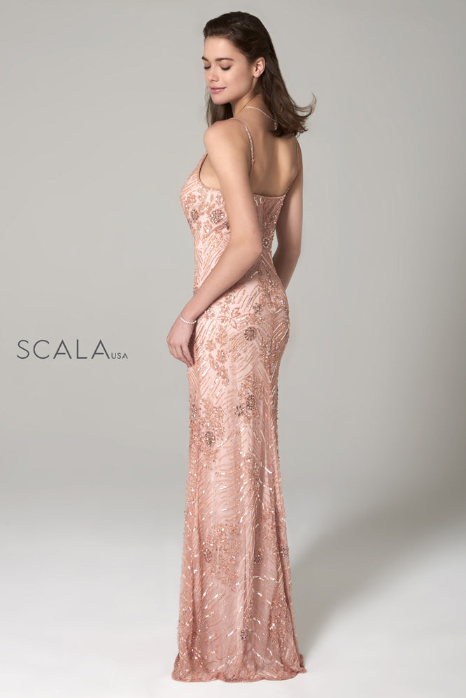 SCALA -60101 Beaded Asymmetric V-Neck Dress