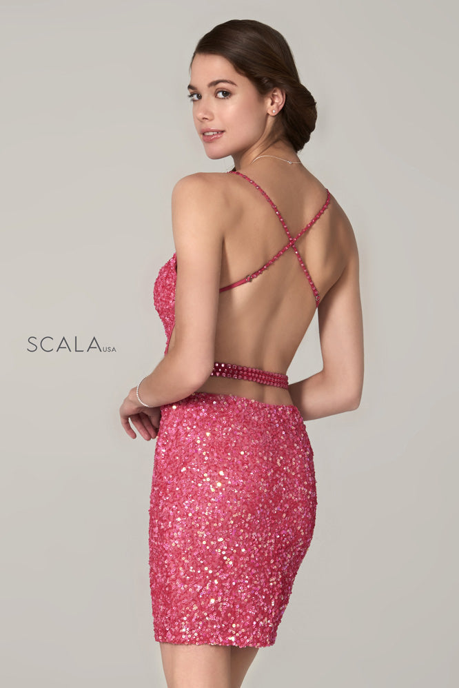 SCALA -60103 Sequin Sweetheart Neck Short Dress