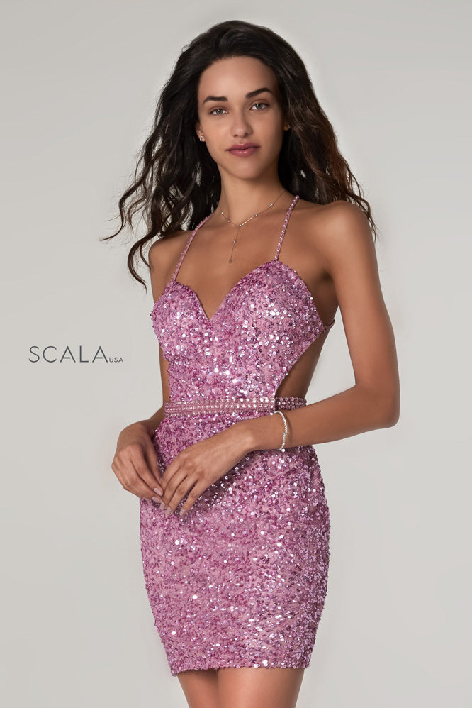 SCALA -60103 Sequin Sweetheart Neck Short Dress