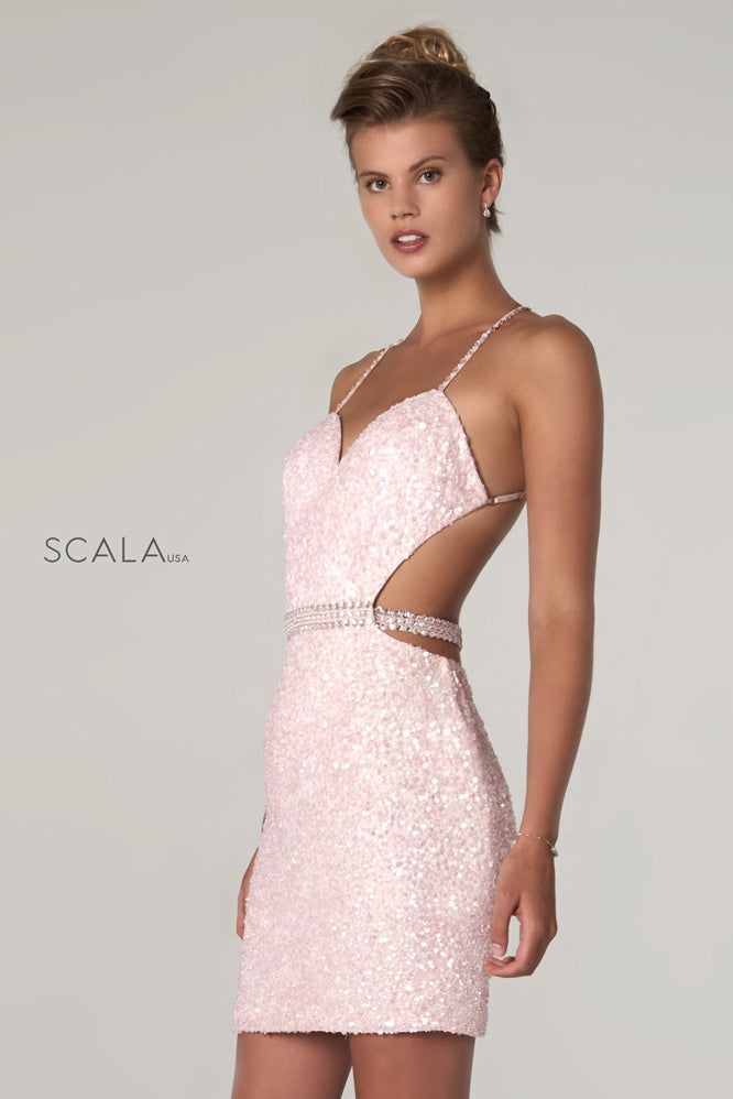 SCALA -60103 Sequin Sweetheart Neck Short Dress