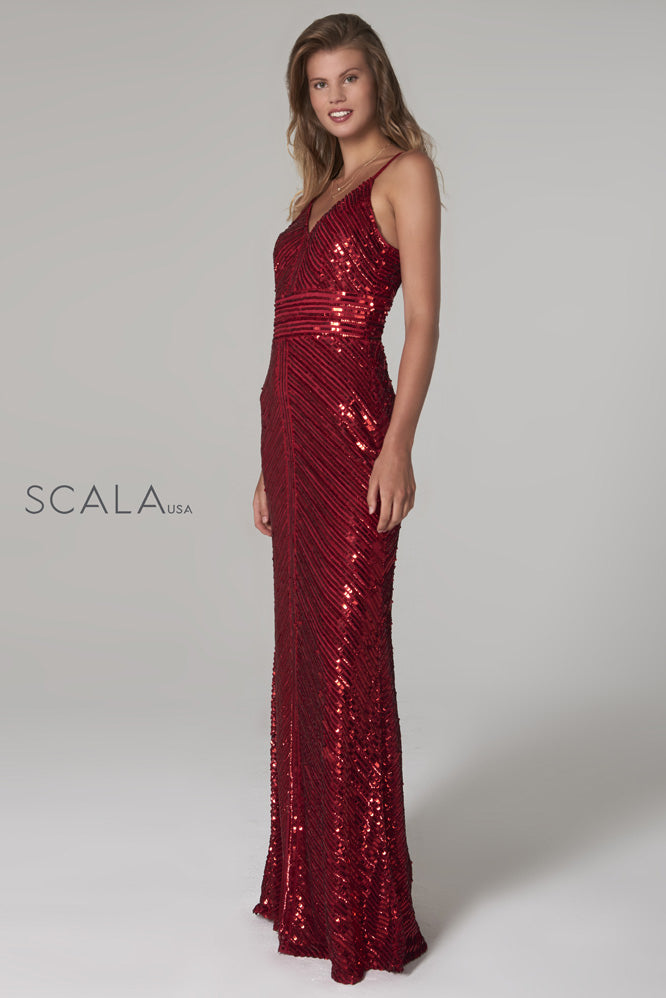 SCALA -60105 Sequin V-Neck Glitter Long Dress