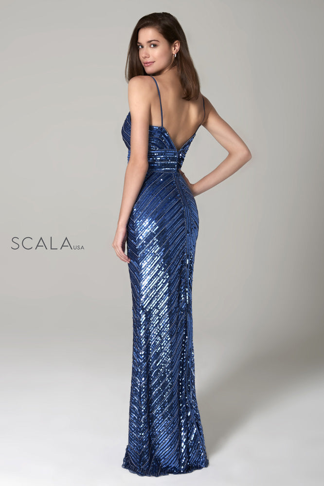 SCALA -60105 Sequin V-Neck Glitter Long Dress