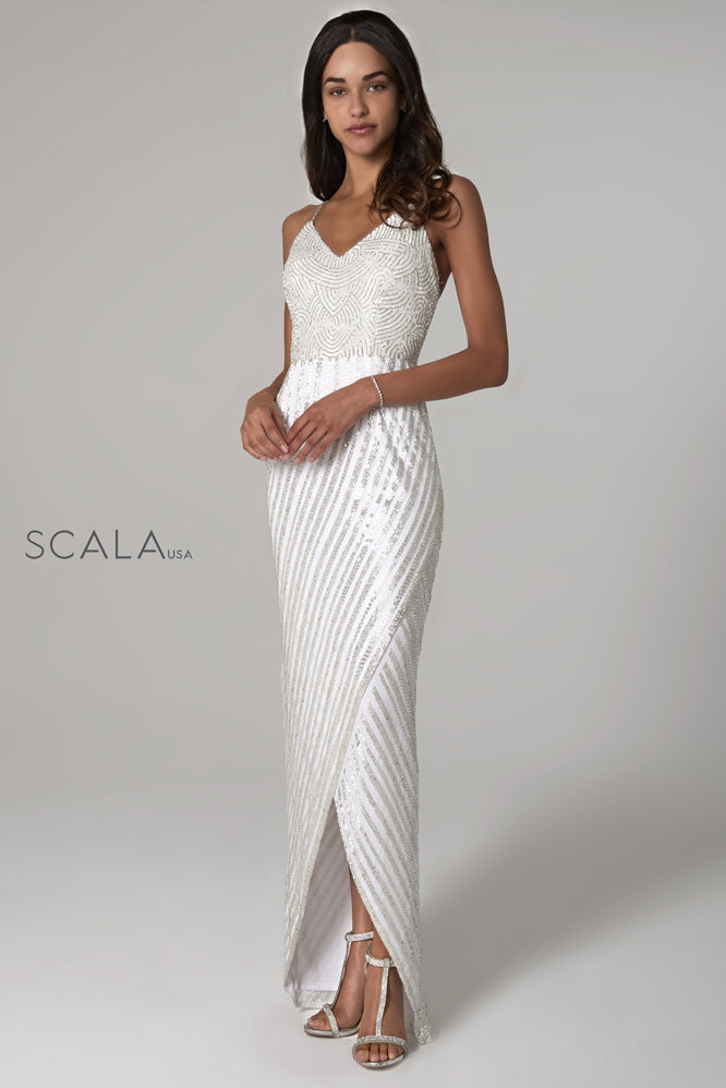 SCALA -60112 Long V-Neck Wrap Dress