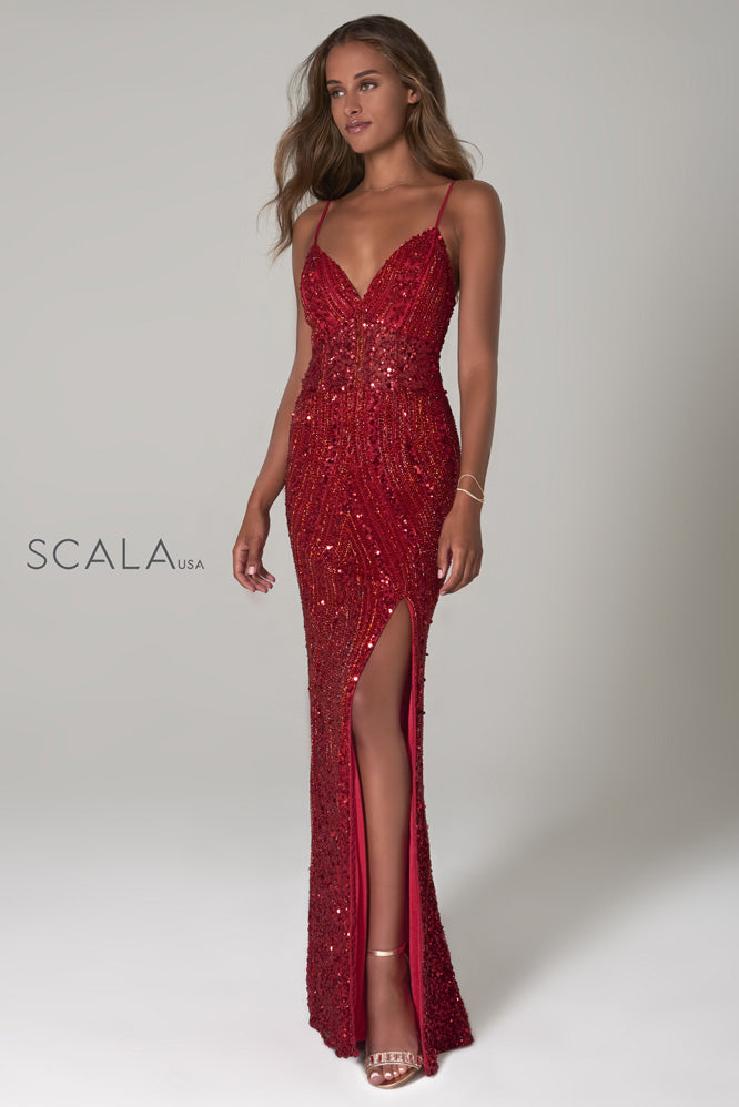 SCALA -60127 Long Shimmering V-Neck Dress