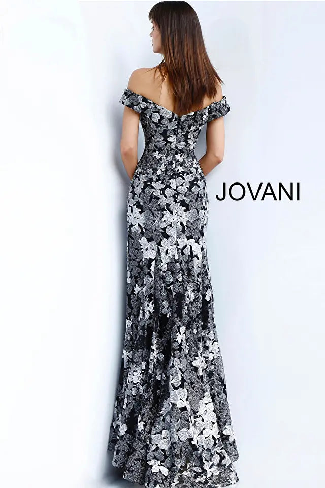 Jovani -61380 Floral Embroidered Off Shoulder Evening Dress