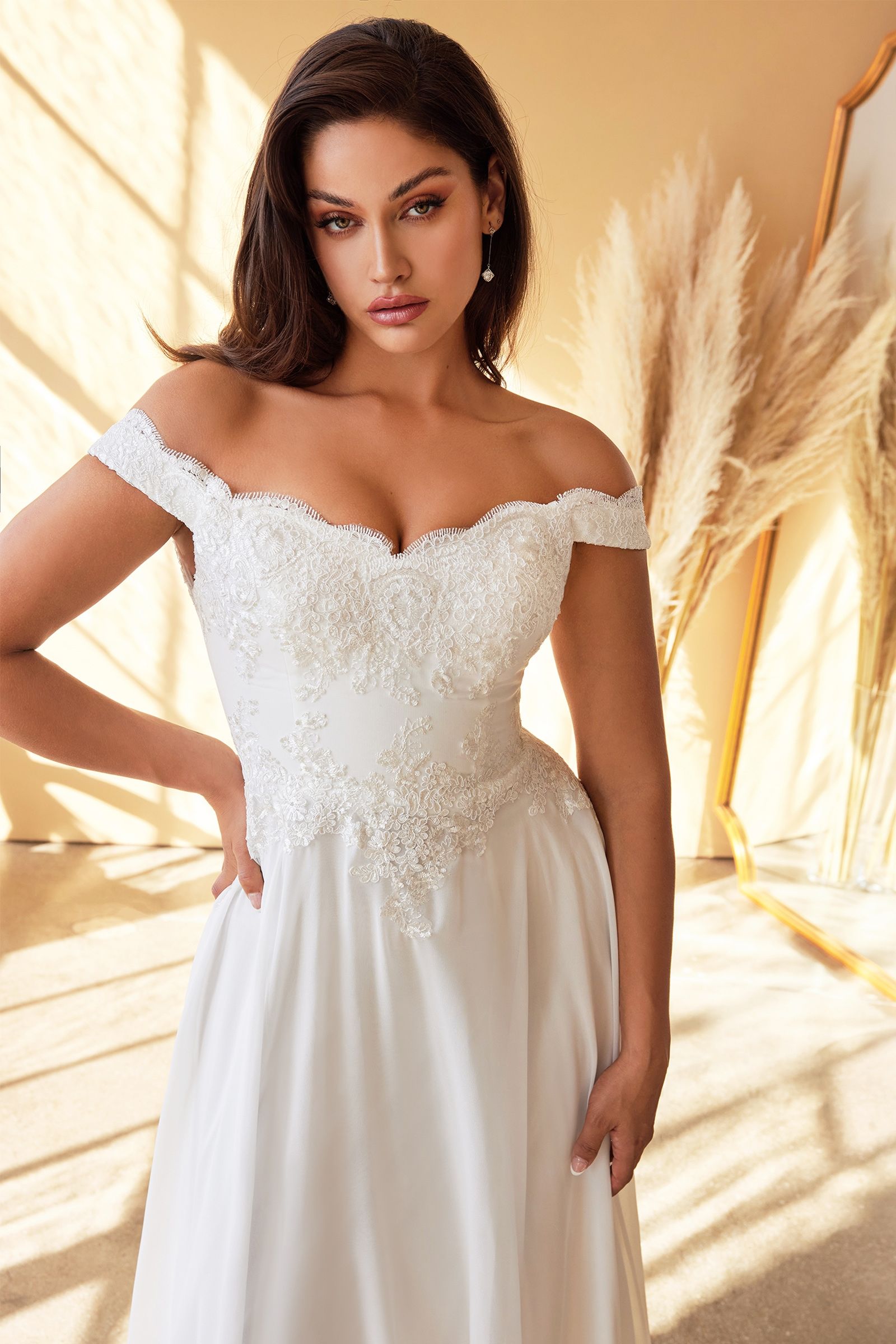 Off The Shoulder Bridal Gown By Cinderella Divine -7258W