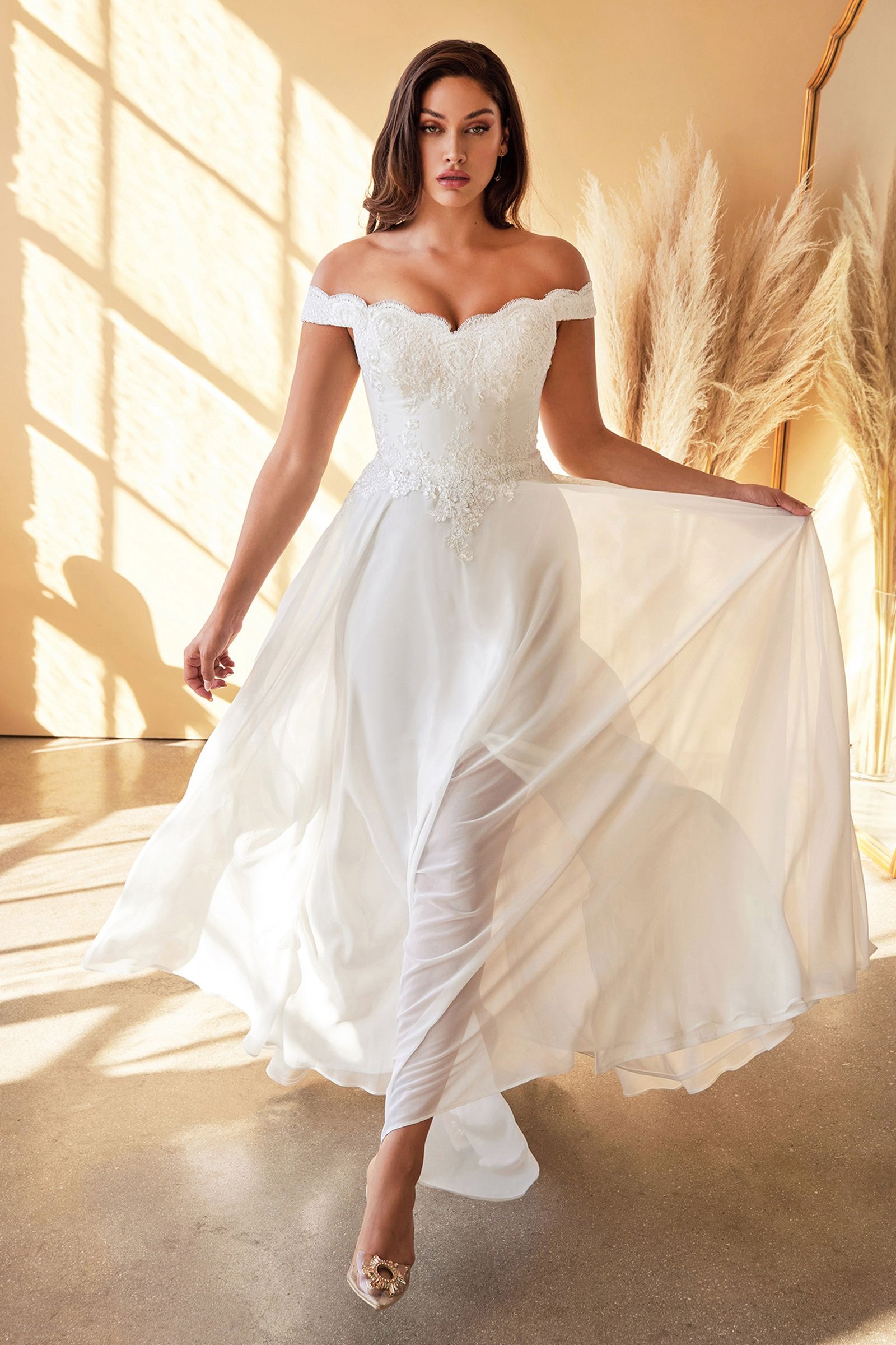 Off The Shoulder Bridal Gown By Cinderella Divine -7258W