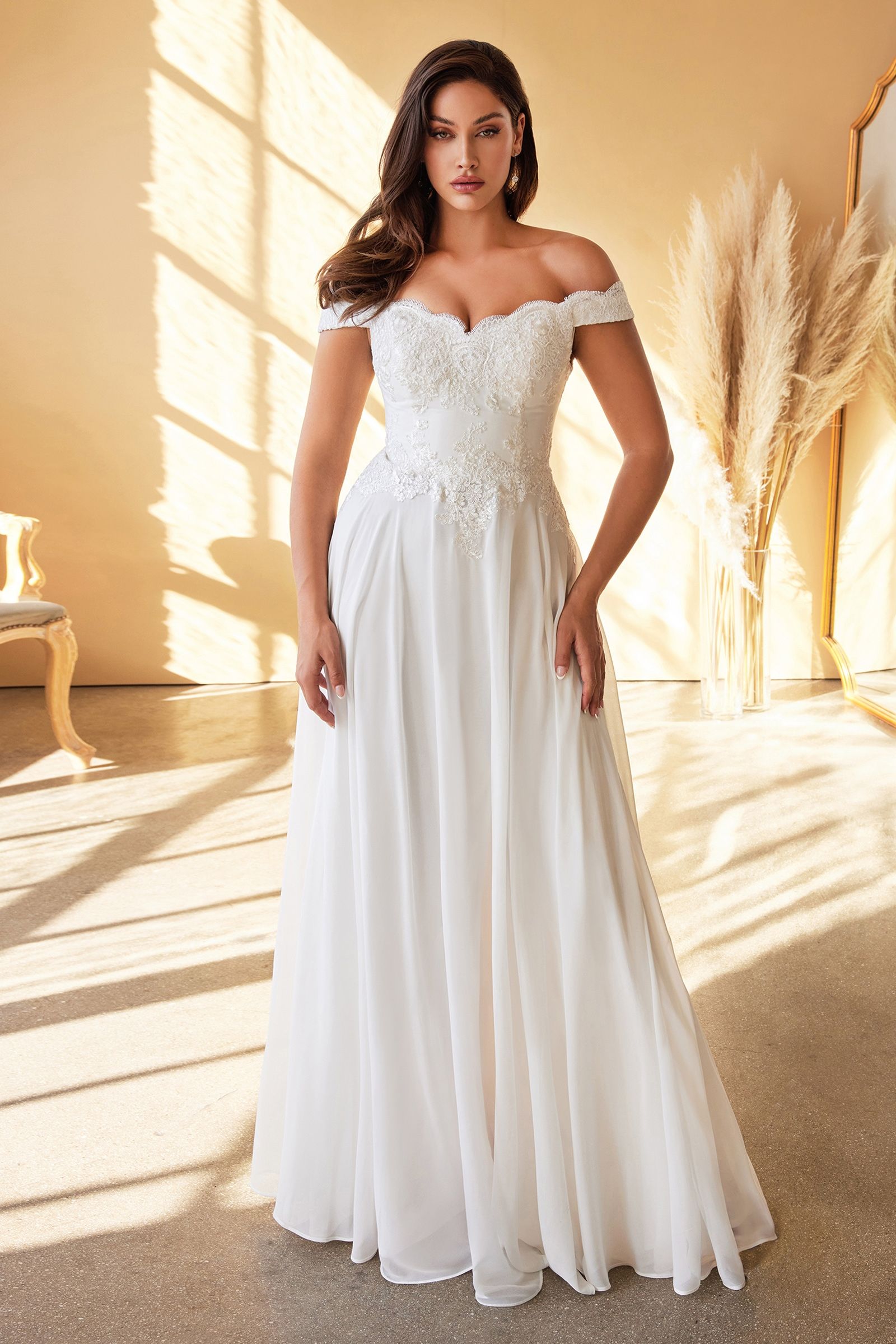 Off The Shoulder Bridal Gown By Cinderella Divine -7258W