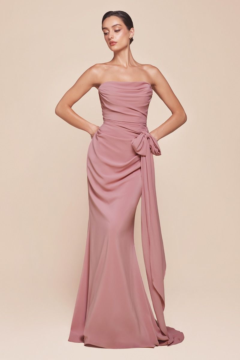 Cinderella Divine -7433 -01 Strapless Fitted Chiffon Sheath Dress