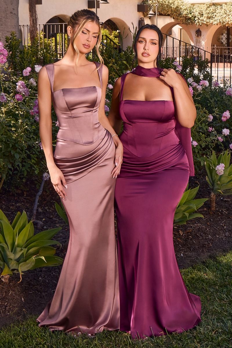 Cinderella Divine -7437 Satin Fitted Sleeveless Two Piece Gown