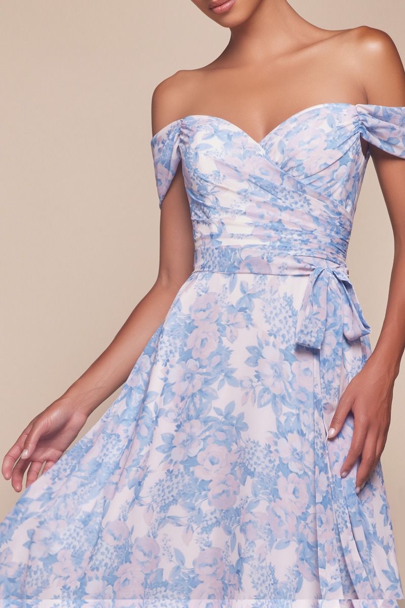 Cinderella Divine -7441 Off Shoulder Floral Printed A-Line Dress