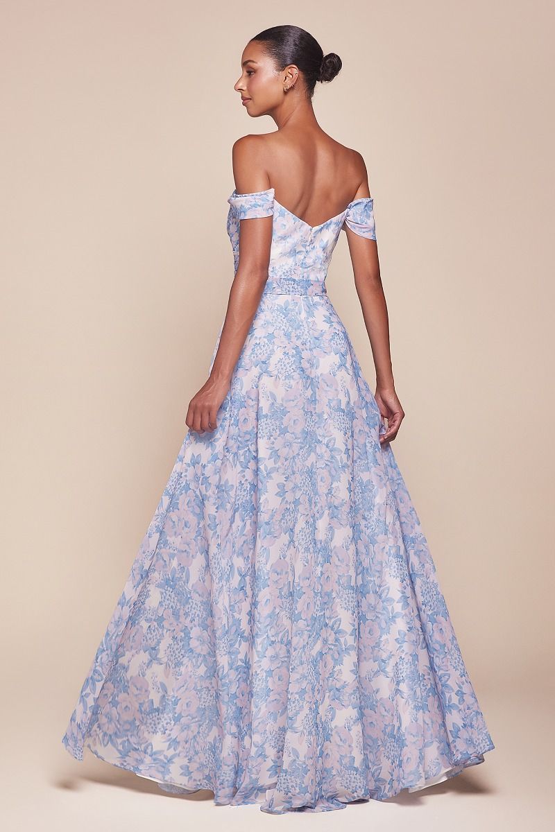 Cinderella Divine -7441 Off Shoulder Floral Printed A-Line Dress