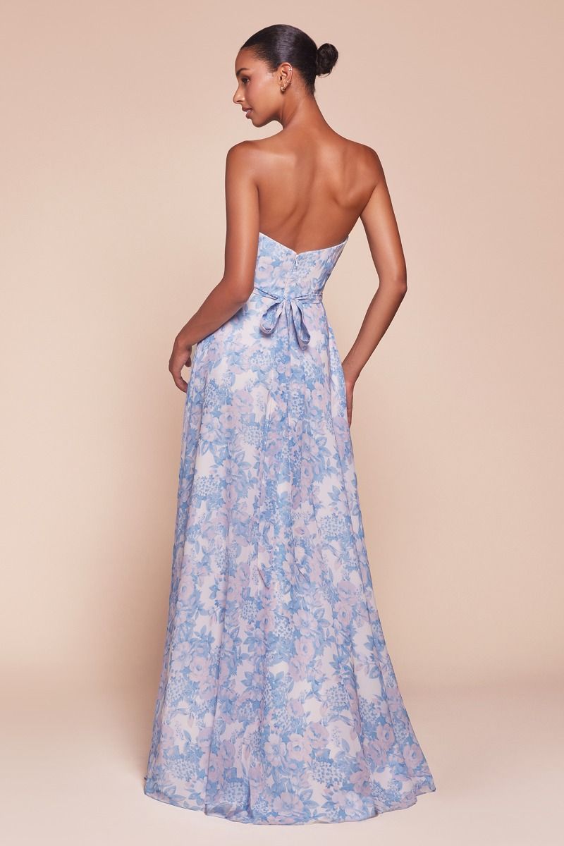 Cinderella Divine -7443 Strapless Floral Printed A-Line Dress