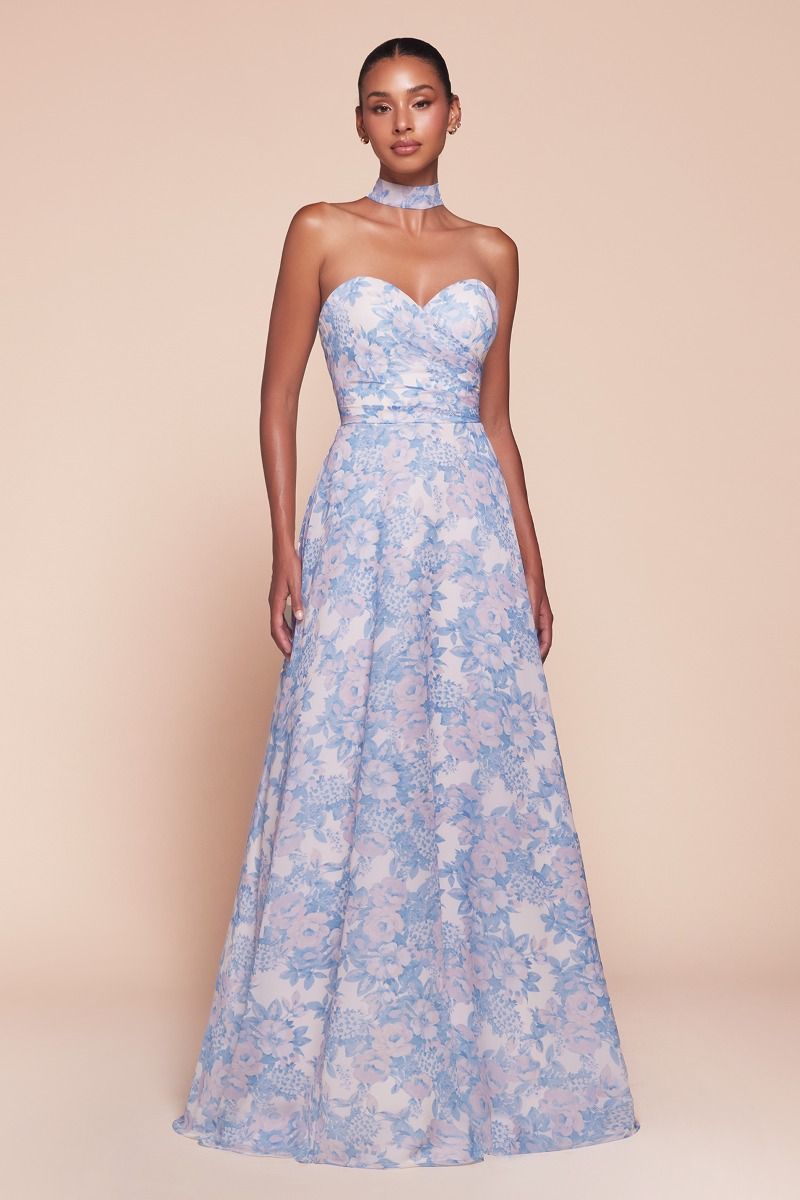 Cinderella Divine -7443 Strapless Floral Printed A-Line Dress