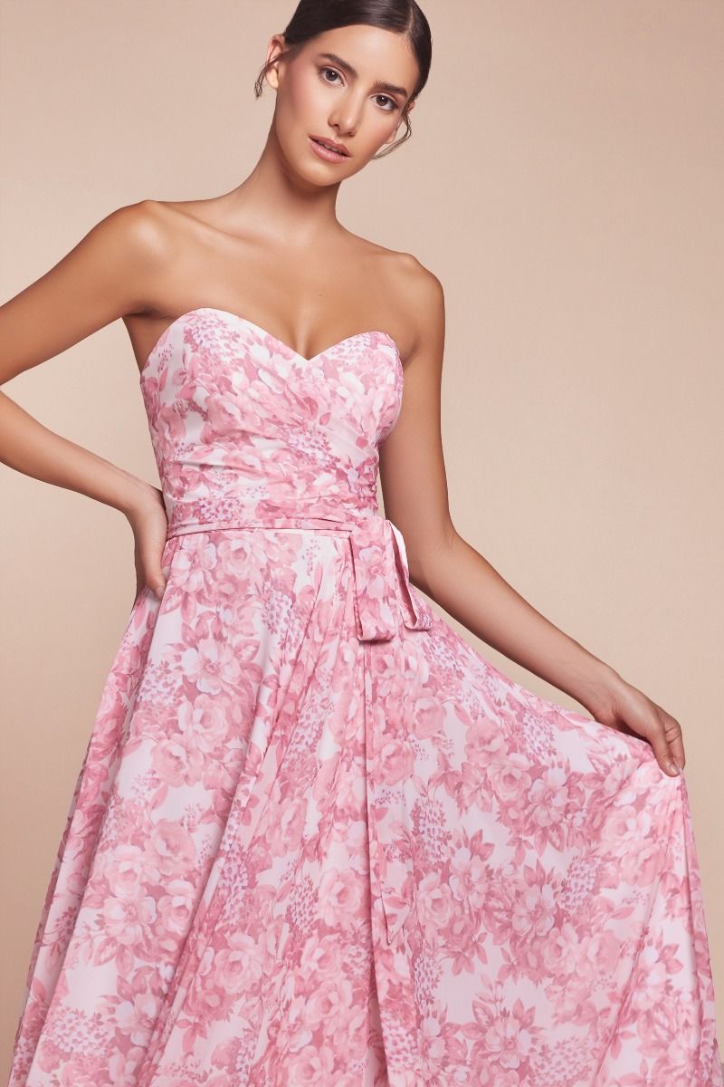 Cinderella Divine -7443 Strapless Floral Printed A-Line Dress